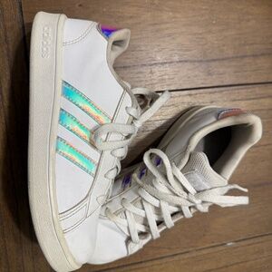 Girls Holographic and White Adidas Sneakers Size 1